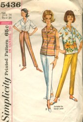5436 1964 SLVS OR NOT BUTTON BLOUSE, SLACKS PATTERN 16 36''B